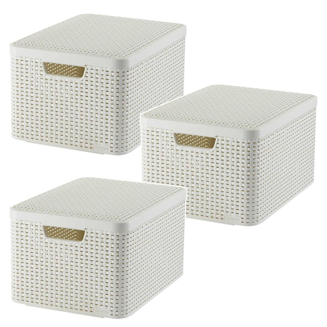 Coș Curver, universal, cu capac, crem, Rattan Style L, 3 bucăți