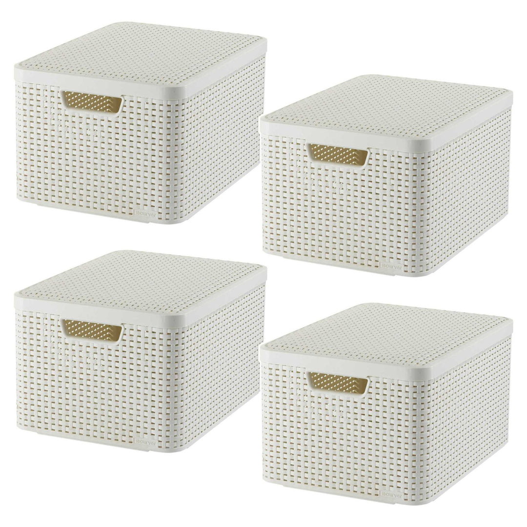 Coș Curver, universal, cu capac, crem, Rattan Style L, 4 bucăți