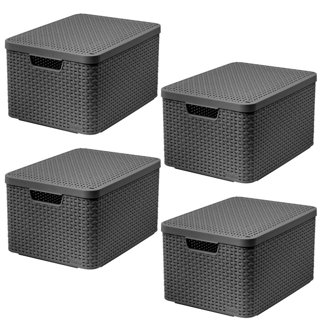 Coș Curver, universal, cu capac, gri, Rattan Style L, 4 bucăți