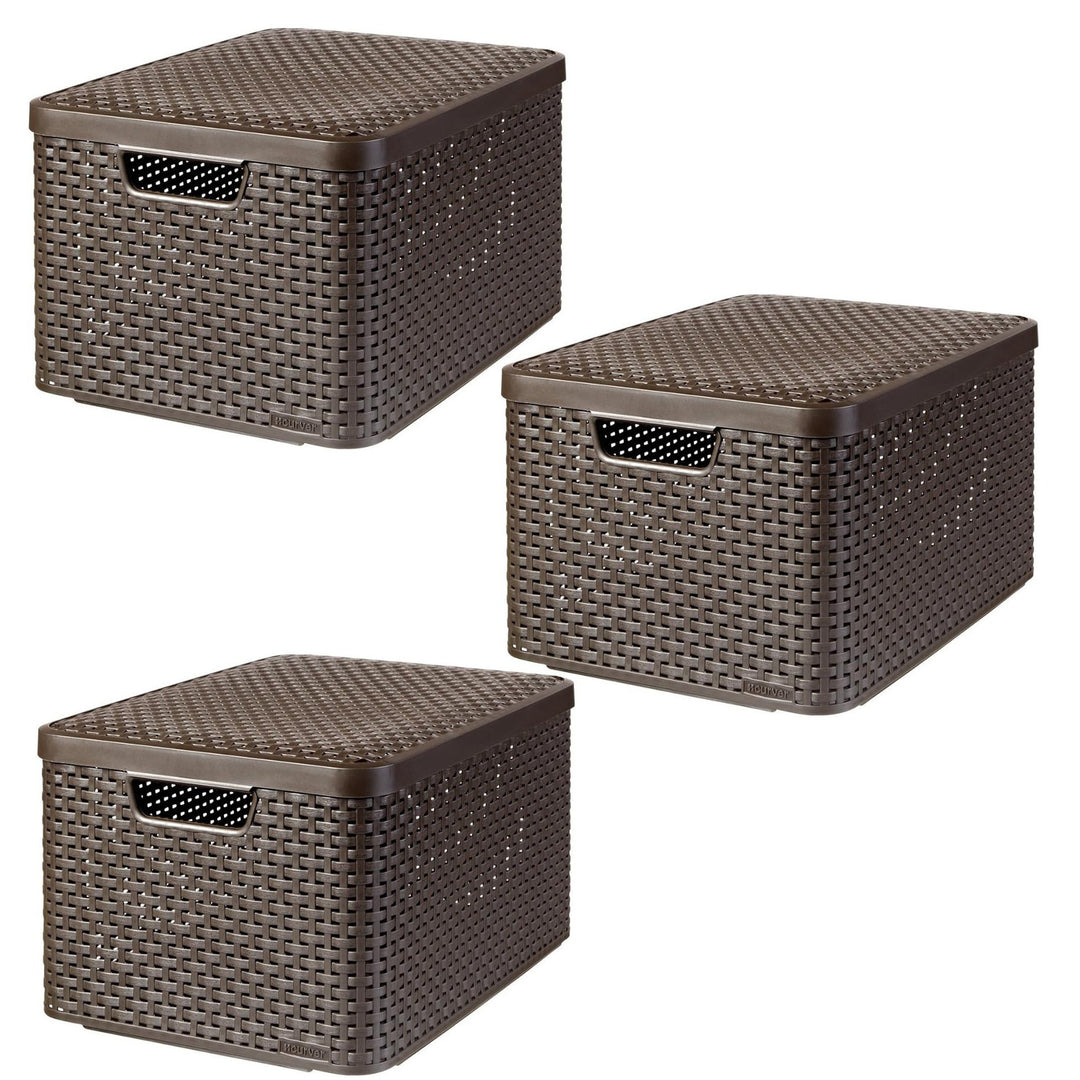 Coș Curver, universal, cu capac, maro, Rattan Style L, 3 bucăți