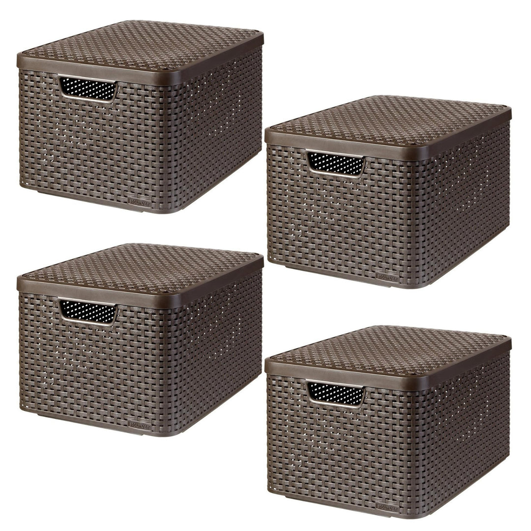 Coș Curver, universal, cu capac, maro, Rattan Style L, 4 bucăți