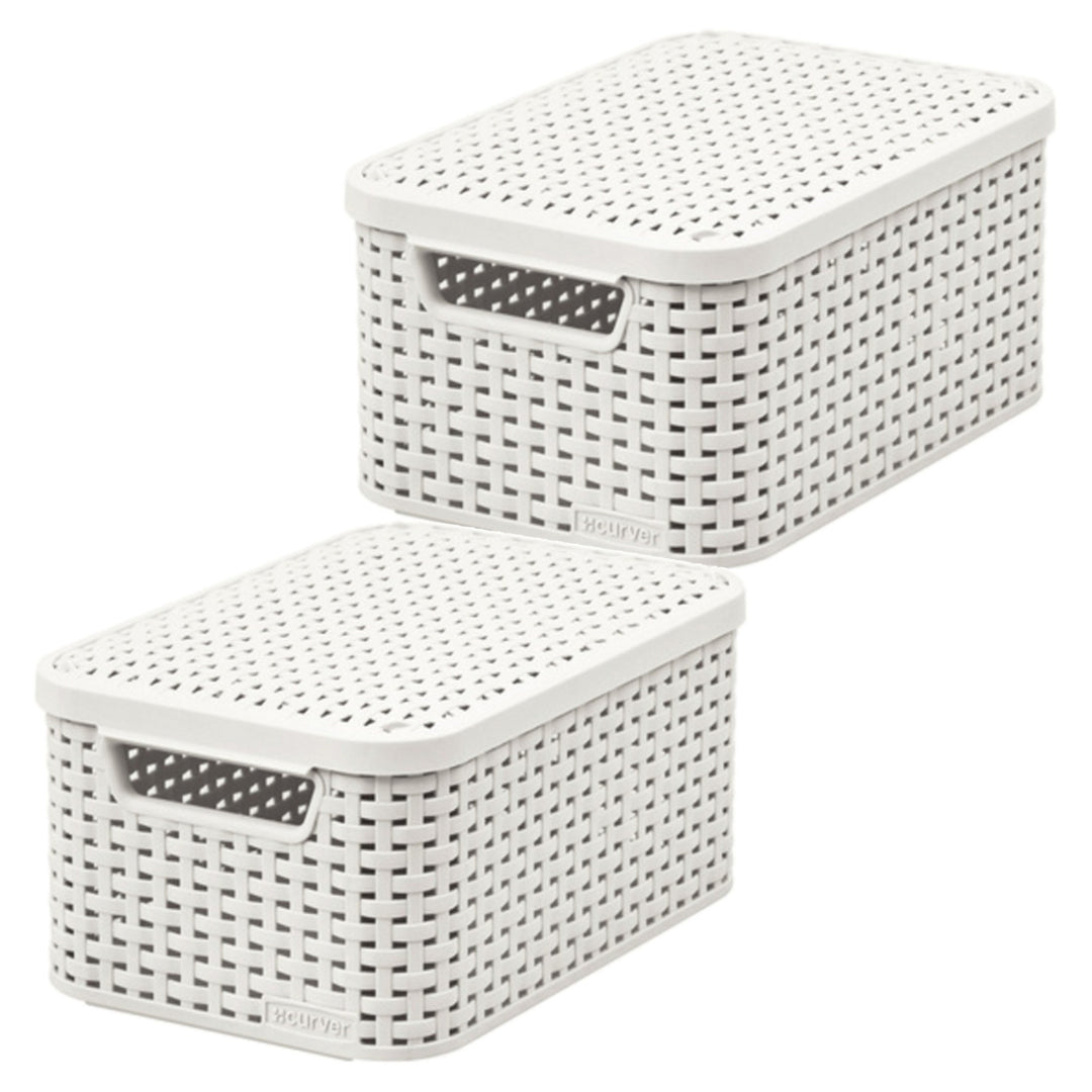 Coș Curver, universal, cu capac, crem, Rattan Style M, 2 bucăți