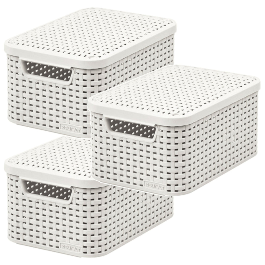 Coș Curver, universal, cu capac, crem, Rattan Style M, 3 bucăți