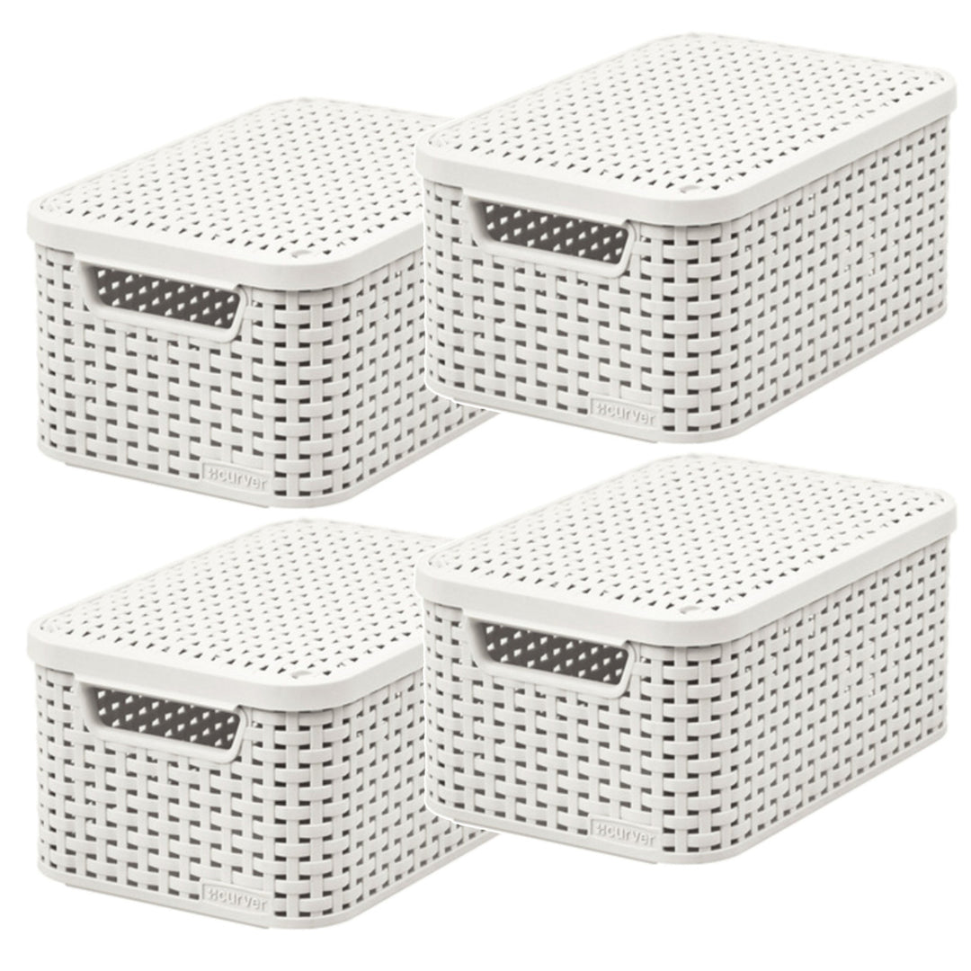 Coș Curver, universal, cu capac, crem, Rattan Style M, 4 bucăți