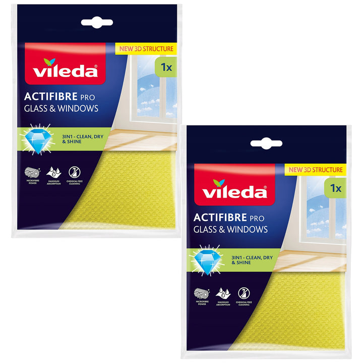 Cârpă Vileda Actifibre Pro pentru sticlă și geamuri, se poate spăla la mașina de spălat, strat de PVA, fără urme și pete, curăță doar cu apă, 183298, 2 bucăți