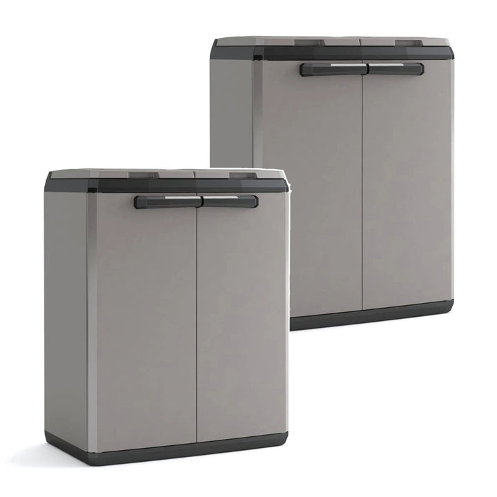 Dulap pentru sortarea deșeurilor Keter, capacitate 2x110 L, capac cu deschidere manuală, poate fi utilizat în exterior, 241065, 2 bucăți