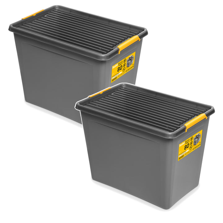 Container Moxom SolidStore, capacitate 80 L, gri, capac cu cleme, prevăzut cu roți, fără BPA, 04-0217, 2 bucăți