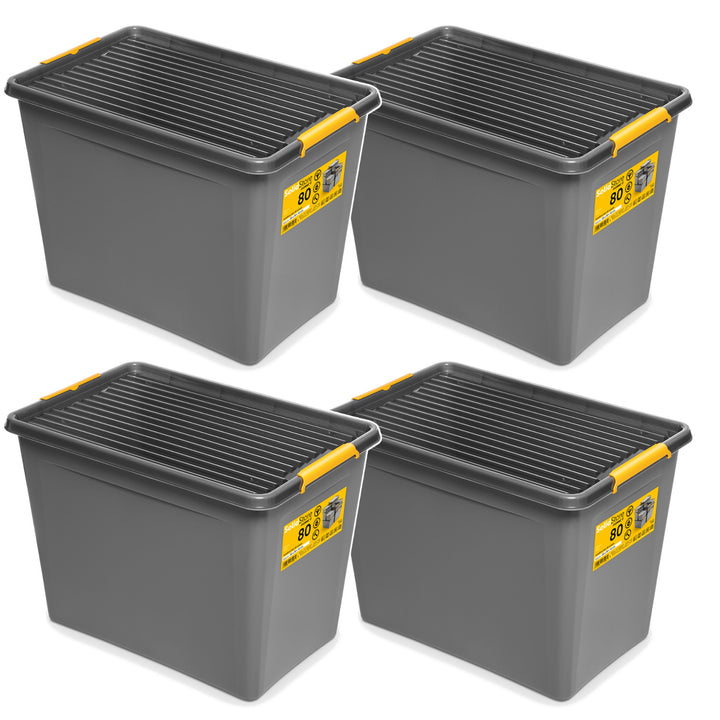 Container Moxom SolidStore, capacitate 80 L, gri, capac cu cleme, prevăzut cu roți, fără BPA, 04-0217, 4 bucăți