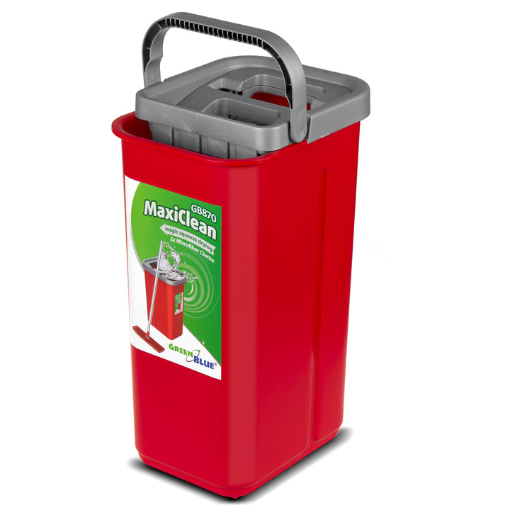 Mop plat cu găleată și storcător GreenBlue, două pânze din microfibră HQ, capacitate de 5,7 L, MaxiClean GB870 + 4 bureți de spălat Vileda Pur Active Colors