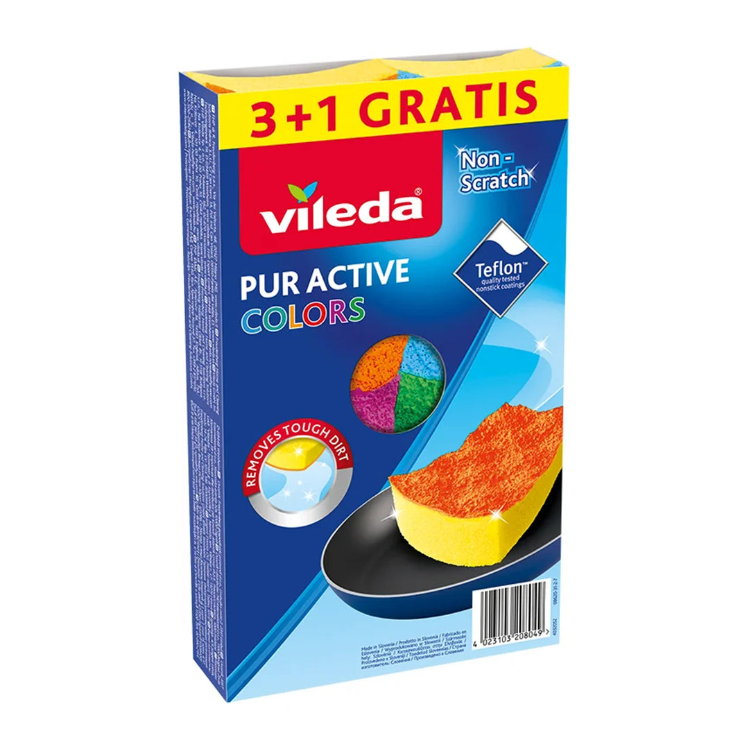 Mop plat cu găleată și storcător GreenBlue, două pânze din microfibră HQ, capacitate de 5,7 L, MaxiClean GB870 + 4 bureți de spălat Vileda Pur Active Colors