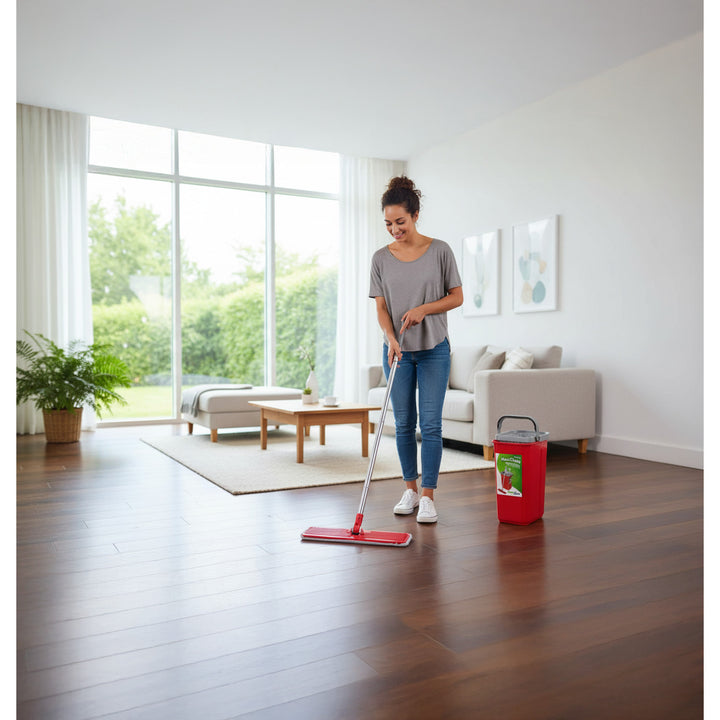 Mop plat cu găleată și storcător GreenBlue, două pânze din microfibră HQ, capacitate de 5,7 L, MaxiClean GB870 + 4 bureți de spălat Vileda Pur Active Colors