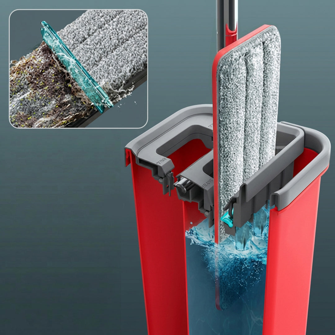 Mop plat cu găleată și storcător GreenBlue, două pânze din microfibră HQ, capacitate de 5,7 L, MaxiClean GB870 + 4 bureți de spălat Vileda Pur Active Colors