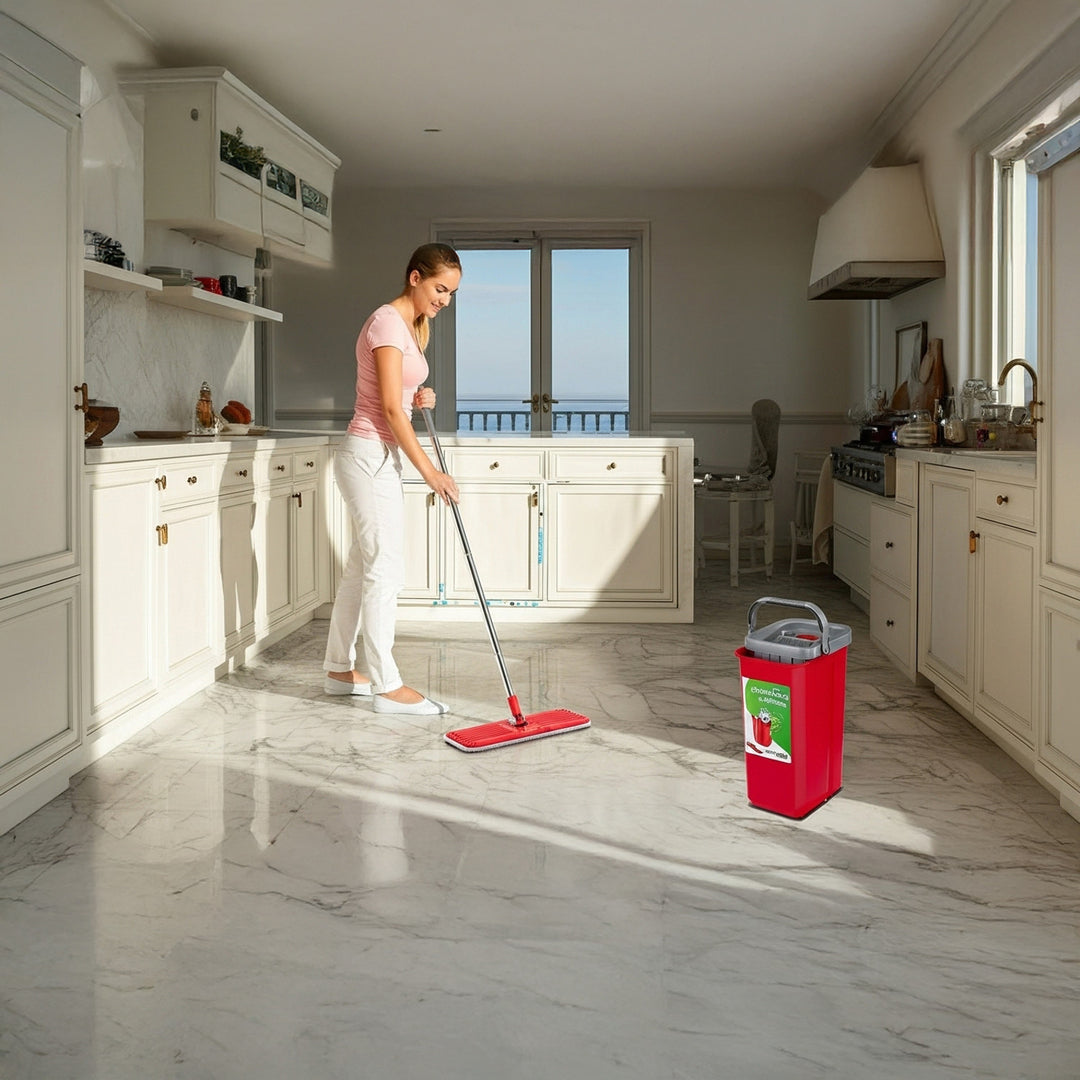 Mop plat cu găleată și storcător GreenBlue, două carcase din microfibră HQ, capacitate de 5,7 L, MaxiClean GB870 + cârpă Vileda Actifibre Pro