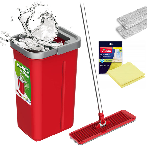 Mop plat cu găleată și storcător GreenBlue, două carcase din microfibră HQ, capacitate de 5,7 L, MaxiClean GB870 + cârpă Vileda Actifibre Pro