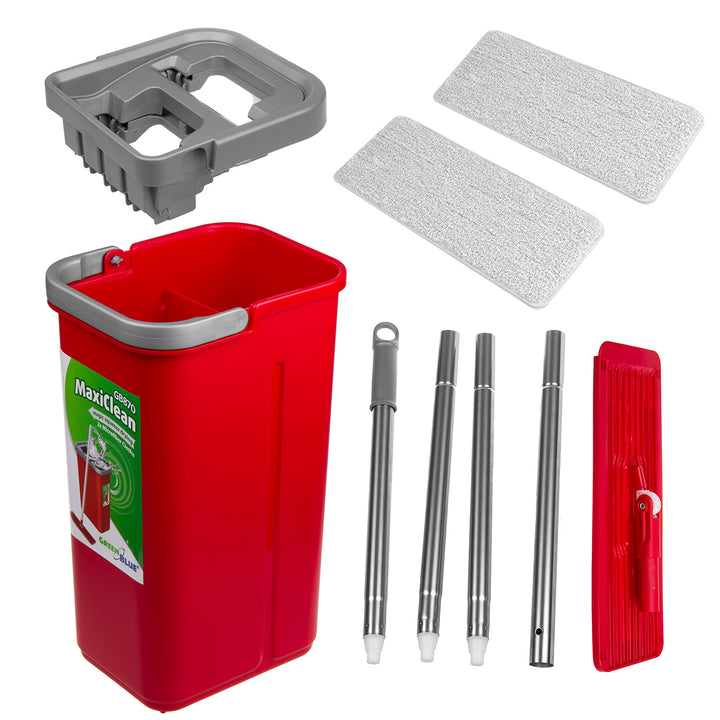 Mop plat cu găleată și storcător GreenBlue, două carcase din microfibră HQ, capacitate de 5,7 L, MaxiClean GB870 + cârpă Vileda Actifibre Pro