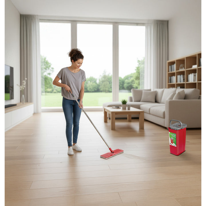 Mop plat cu găleată și storcător GreenBlue, două carcase din microfibră HQ, capacitate de 5,7 L, MaxiClean GB870 + cârpă Vileda Actifibre Pro