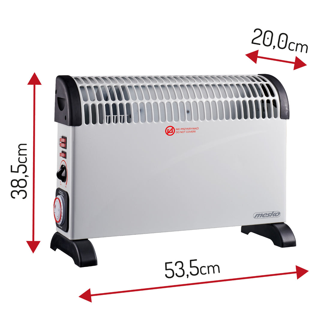 Convector electric, termostat, 2000 W, temporizator de 24 de ore, alb, cablu de 150 cm, Mesko, MS 7741W
