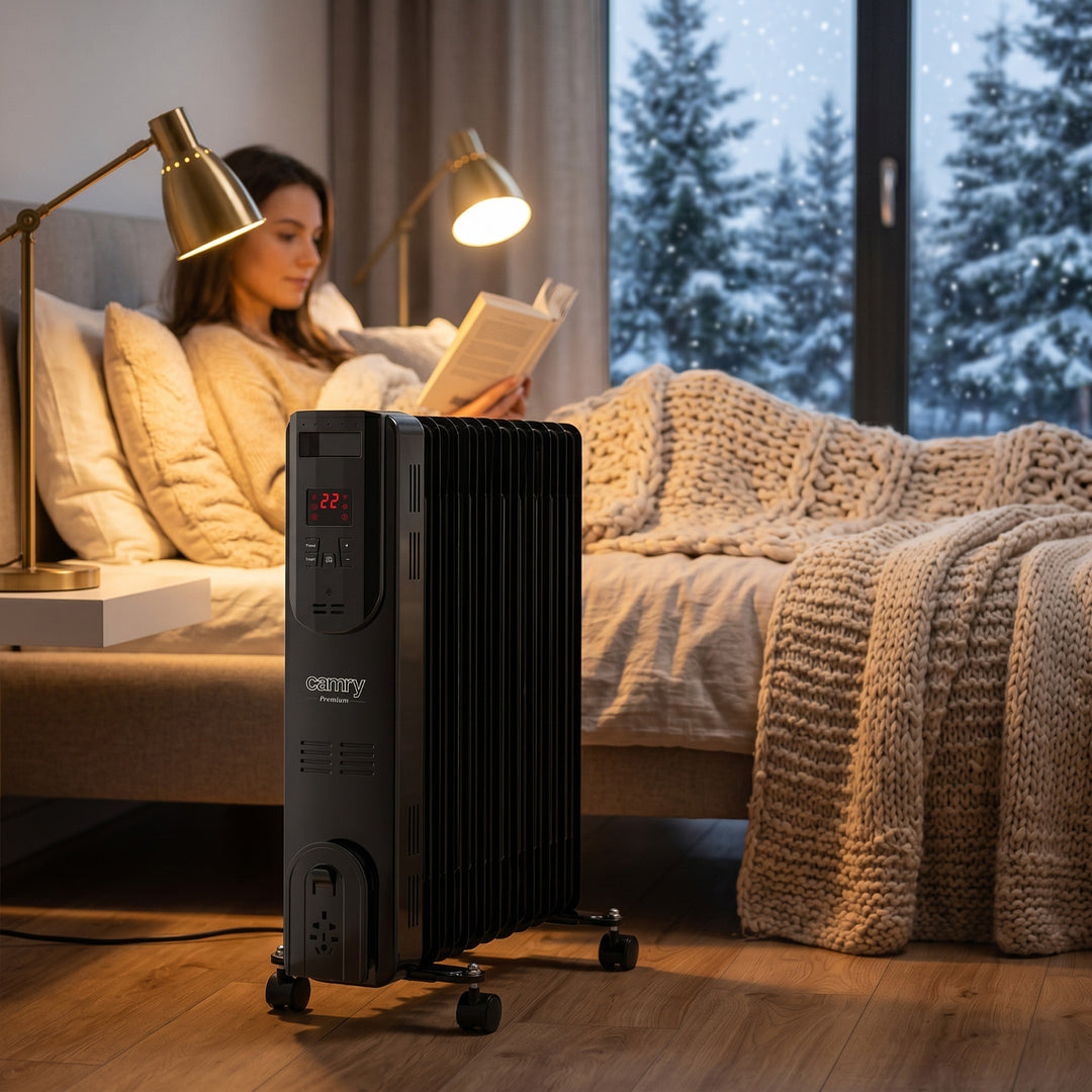 Radiator cu ulei, 11 lamele, 2500 W, telecomandă, afișaj LED, termostat, Camry CR 7813