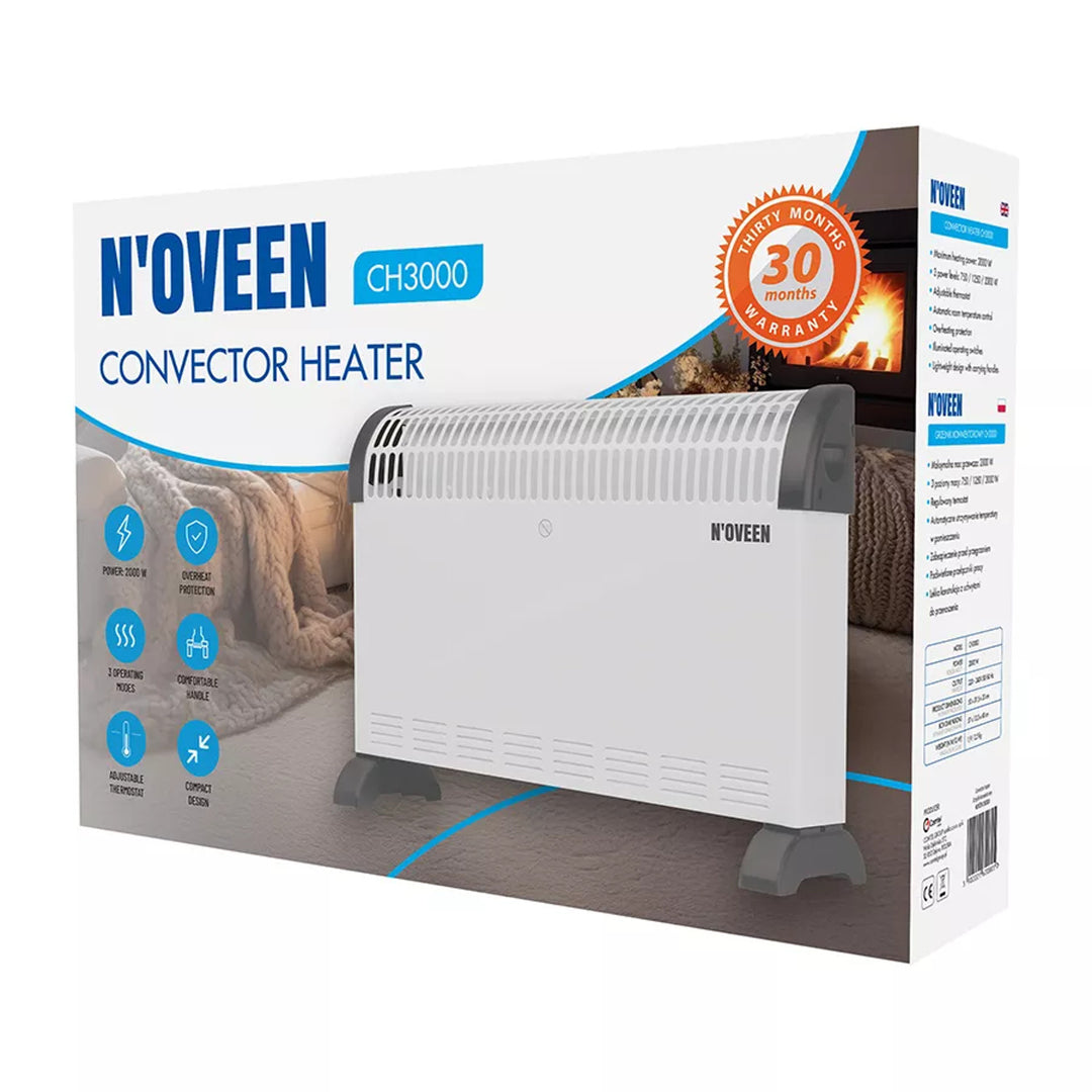 Convector electric, 2000 W, cu termostat, alb, Noveen