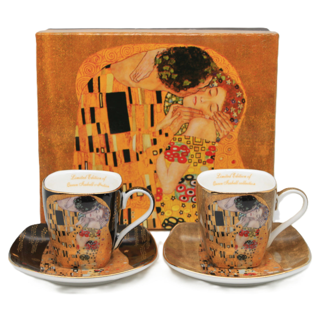 Cești de espresso din porțelan Klimt „Sărutul”, 2x100 ml, Queen Isabell