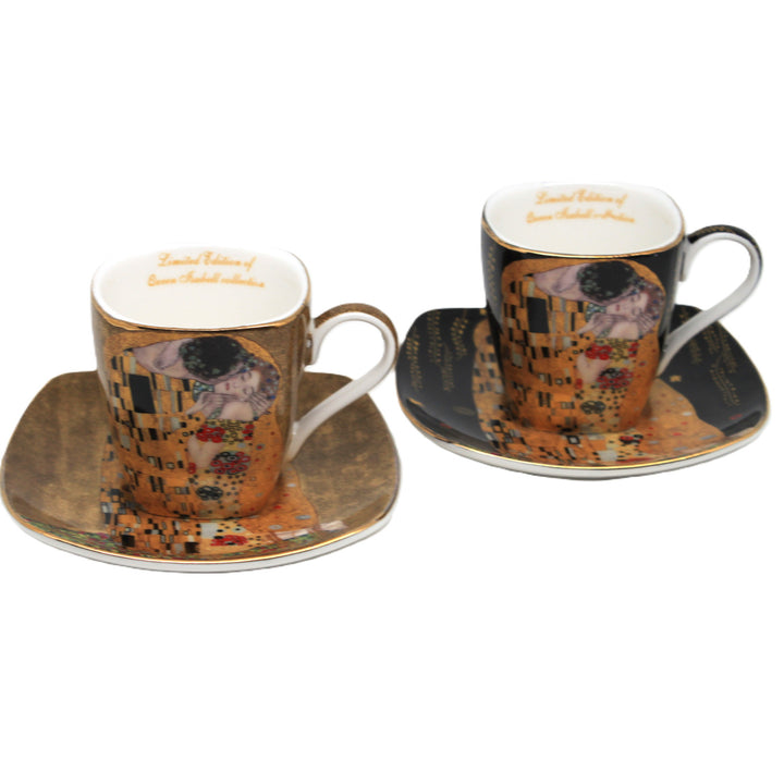 Cești de espresso din porțelan Klimt „Sărutul”, 2x100 ml, Queen Isabell