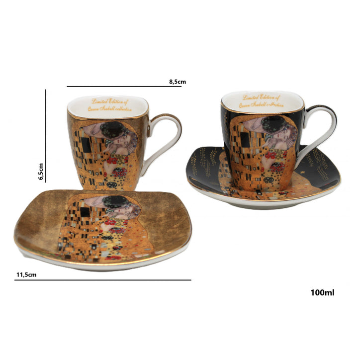 Cești de espresso din porțelan Klimt „Sărutul”, 2x100 ml, Queen Isabell