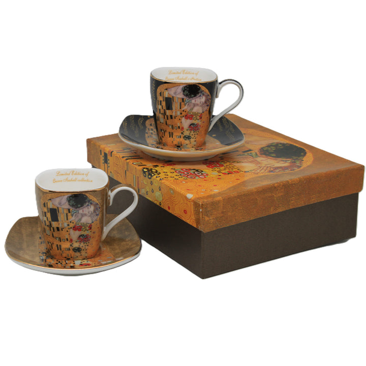Cești de espresso din porțelan Klimt „Sărutul”, 2x100 ml, Queen Isabell
