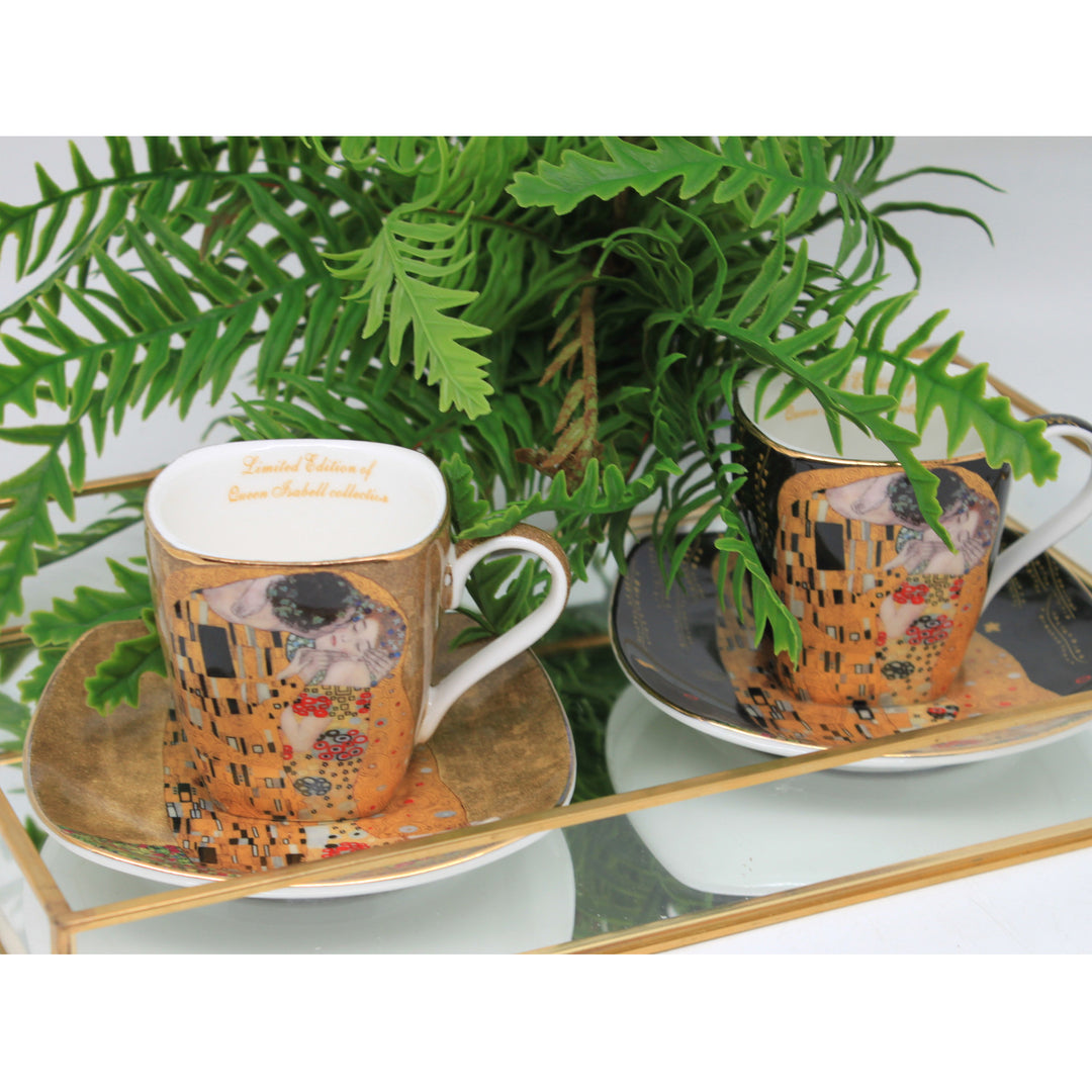 Cești de espresso din porțelan Klimt „Sărutul”, 2x100 ml, Queen Isabell