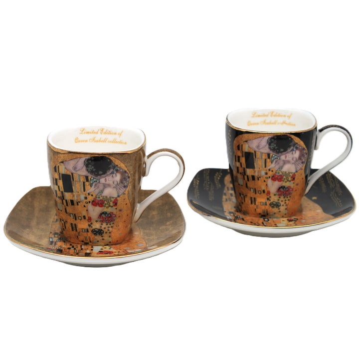 Cești de espresso din porțelan Klimt „Sărutul”, 2x100 ml, Queen Isabell