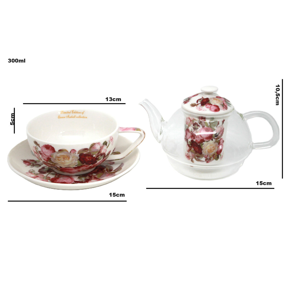 Set de ceai „Trandafiri”, ceșcuță și ceainic (tea for one) Queen Isabell