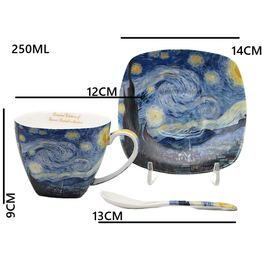 Cești de porțelan Van Gogh „Noapte înstelată”, 2x250 ml, set de 2 bucăți, Queen Isabell