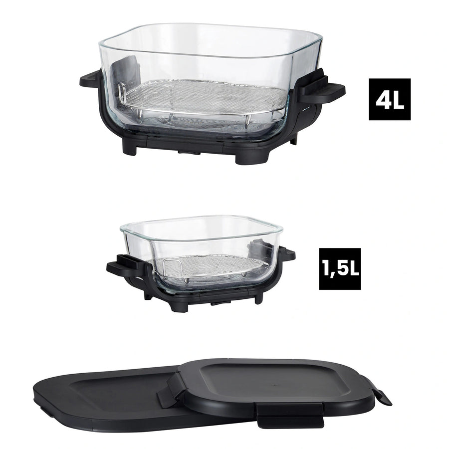 Friteuză fără ulei LOVIO PureFry Ultra Crisp LVAF003BK 4L+1,5L 1550W, neagră, cu recipiente din sticlă