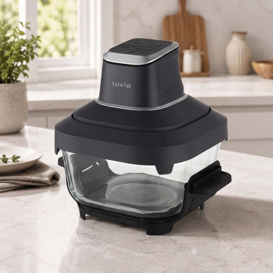 Friteuză fără ulei LOVIO PureFry Ultra Crisp LVAF003BK 4L+1,5L 1550W, neagră, cu recipiente din sticlă
