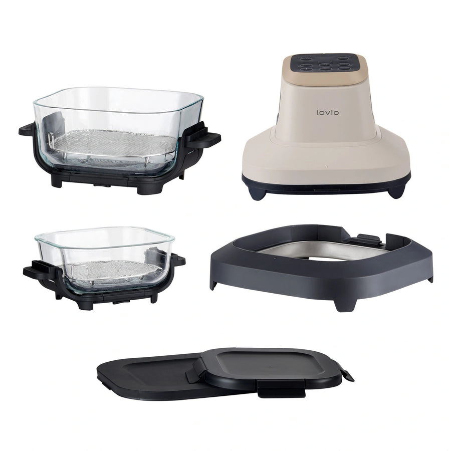 Friteuză fără ulei LOVIO PureFry Ultra Crisp LVAF003BE 4L+1,5L 1550W, bej, cu recipiente din sticlă