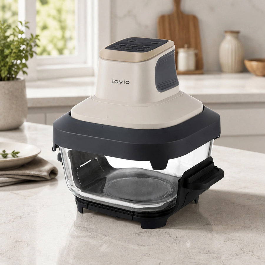 Friteuză fără ulei LOVIO PureFry Ultra Crisp LVAF003BE 4L+1,5L 1550W, bej, cu recipiente din sticlă