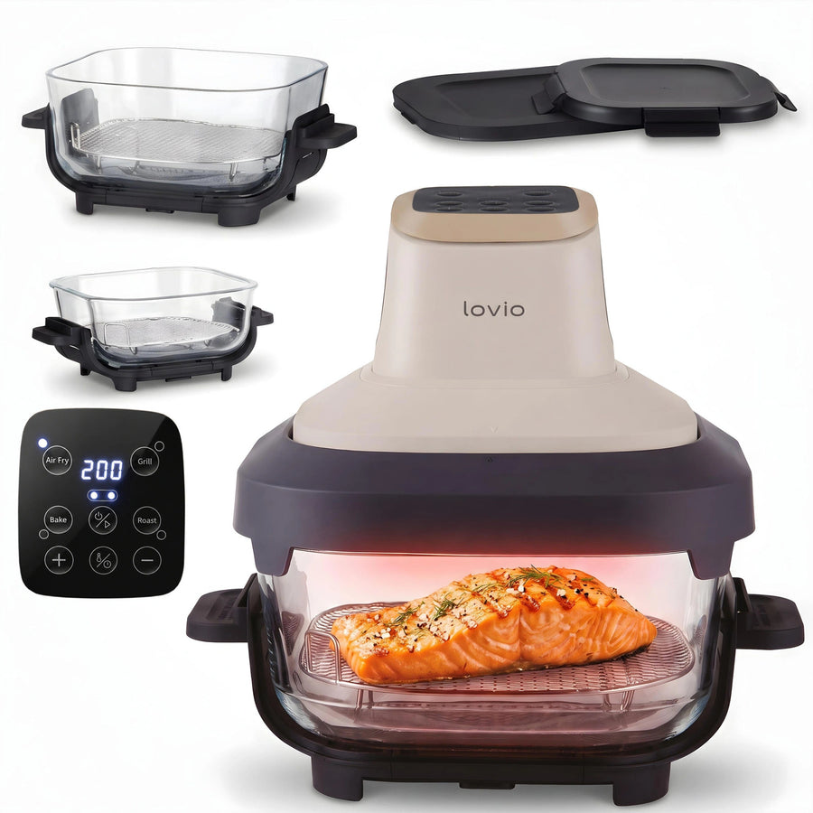 Friteuză fără ulei LOVIO PureFry Ultra Crisp LVAF003BE 4L+1,5L 1550W, bej, cu recipiente din sticlă