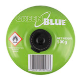 Cartuș de gaz GreenBlue de 500 g. Certificat: Pi 0437, conform cu EN417, butan-propan, interval de temperatură de la -10 °C la +40 °C, supapă de 7/16", GB499, 48 de bucăți