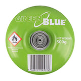 Cartuș de gaz GreenBlue de 500 g. Certificat: Pi 0437, conform cu EN417, butan-propan, interval de temperatură de la -10 °C la +40 °C, supapă de 7/16", GB499, 48 de bucăți