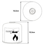 Cartuș de gaz GreenBlue de 500 g. Certificat: Pi 0437, conform cu EN417, butan-propan, interval de temperatură de la -10 °C la +40 °C, supapă de 7/16", GB499, 48 de bucăți