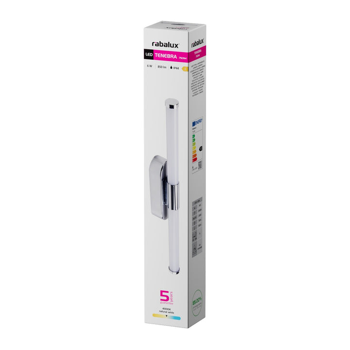 Aplică de interior Tenebra, LED 6 W, 730 lm, 4000 K, L 40 cm, IP44, crom, 75094