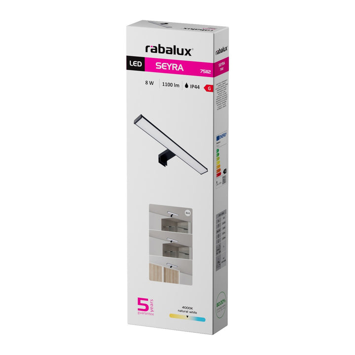 Aplică de baie, Seyra, LED 8 W, 4000 K, 650 lm, L 40 cm, negru, IP44, 75112