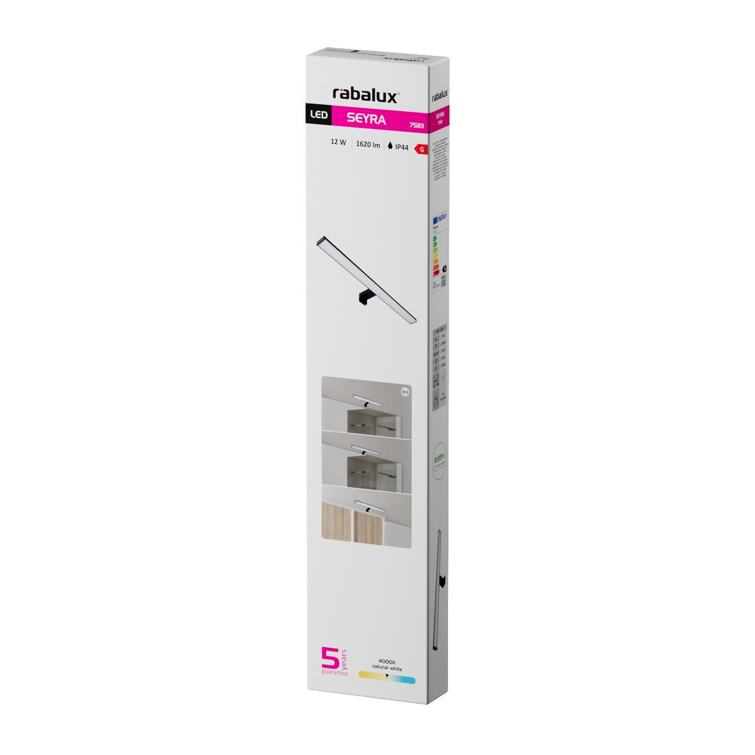 Aplică de baie, Seyra, LED 12 W, 4000 K, 910 lm, L 60 cm, negru, IP44, 75113