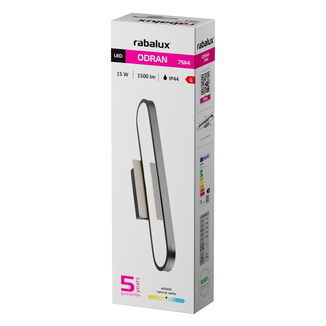 Aplică de baie, Odran, LED 15 W, 1200 lm, 4000 K, L 40 cm, culoare gunmetal, IP44, 75114