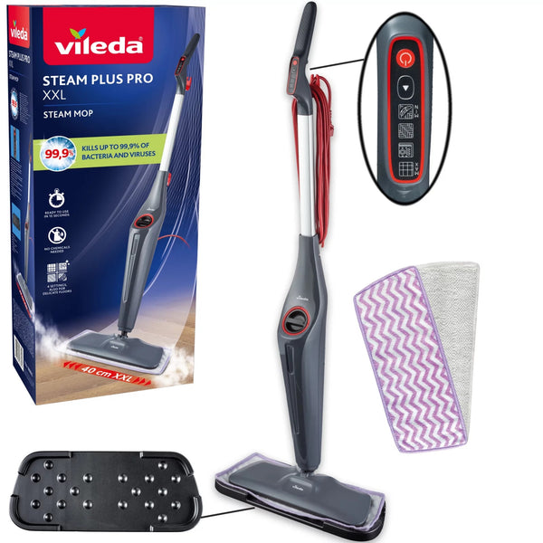Mopul cu abur Vileda Steam Plus XXL Pro, elimină 99,9% din bacterii, ideal pentru suprafețe mari, pentru toate tipurile de pardoseli, 180835