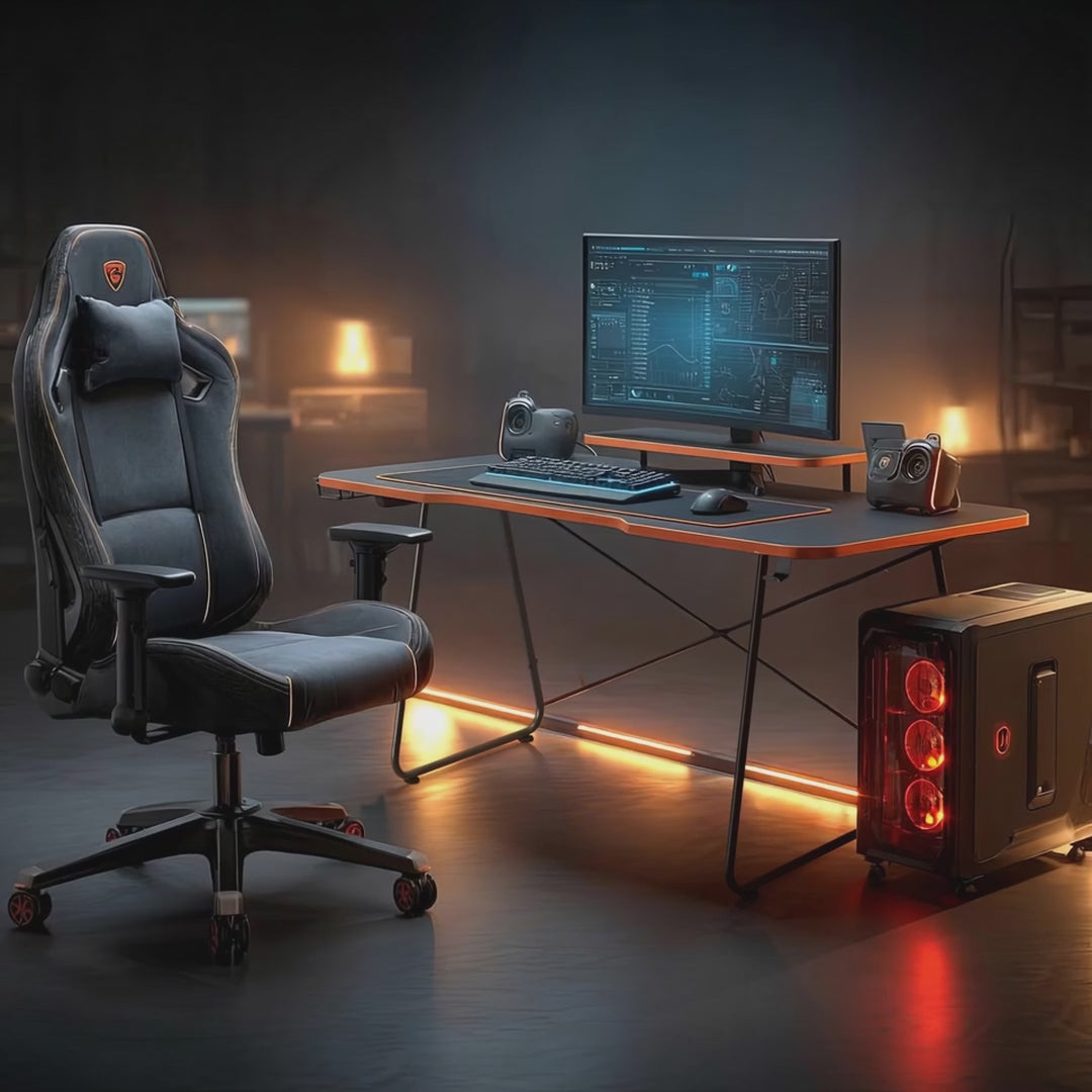 Birou pentru jocuri cu raft pentru monitoare NanoRS, 50 kg max, înălțime 850 mm, negru, RS170