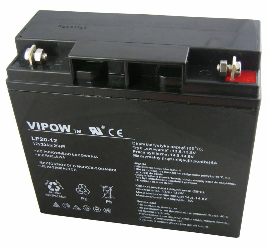 Baterie cu gel Vipow 12V 20Ah fără întreținere Dimensiuni 181 x 77 x 167 mm