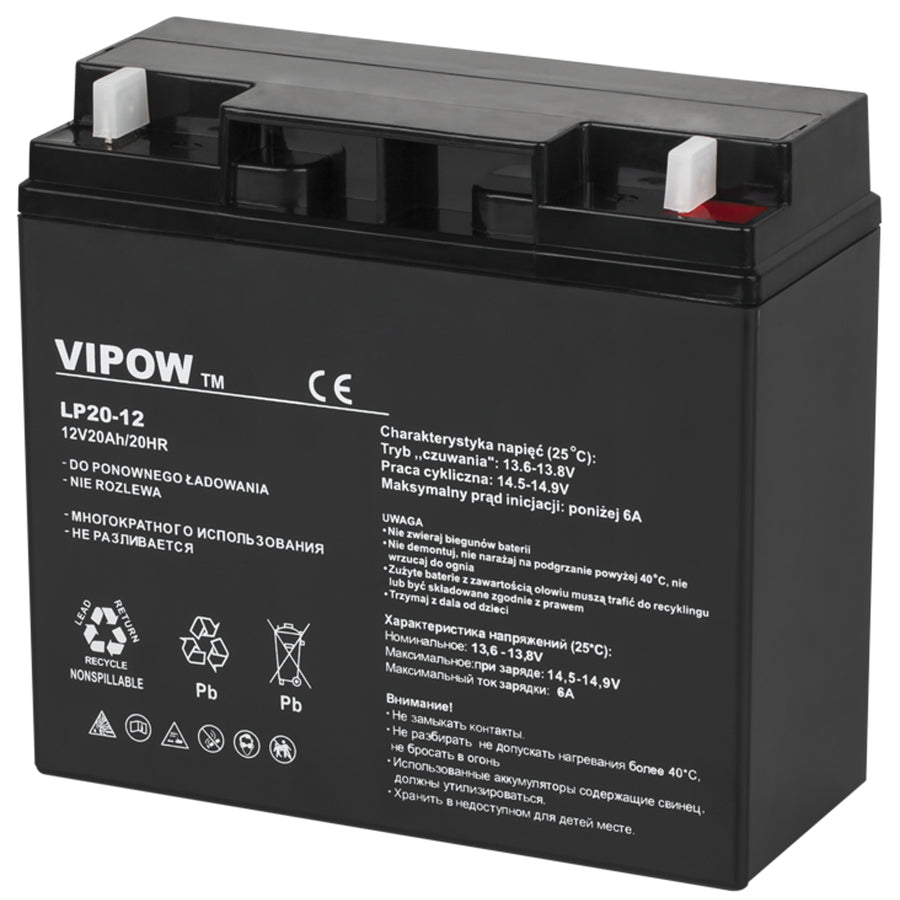 Baterie cu gel Vipow 12V 20Ah fără întreținere Dimensiuni 181 x 77 x 167 mm
