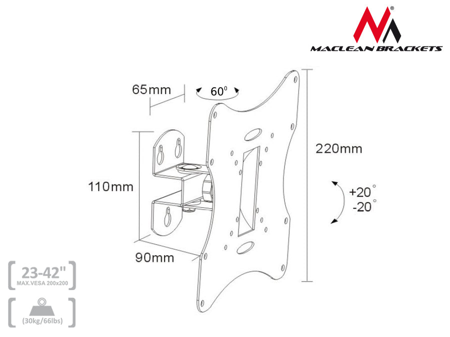 Suport TV sau monitor 13 "- 42" Maclean MC 501A-B negru VESA 200x200 maxim 30 kg