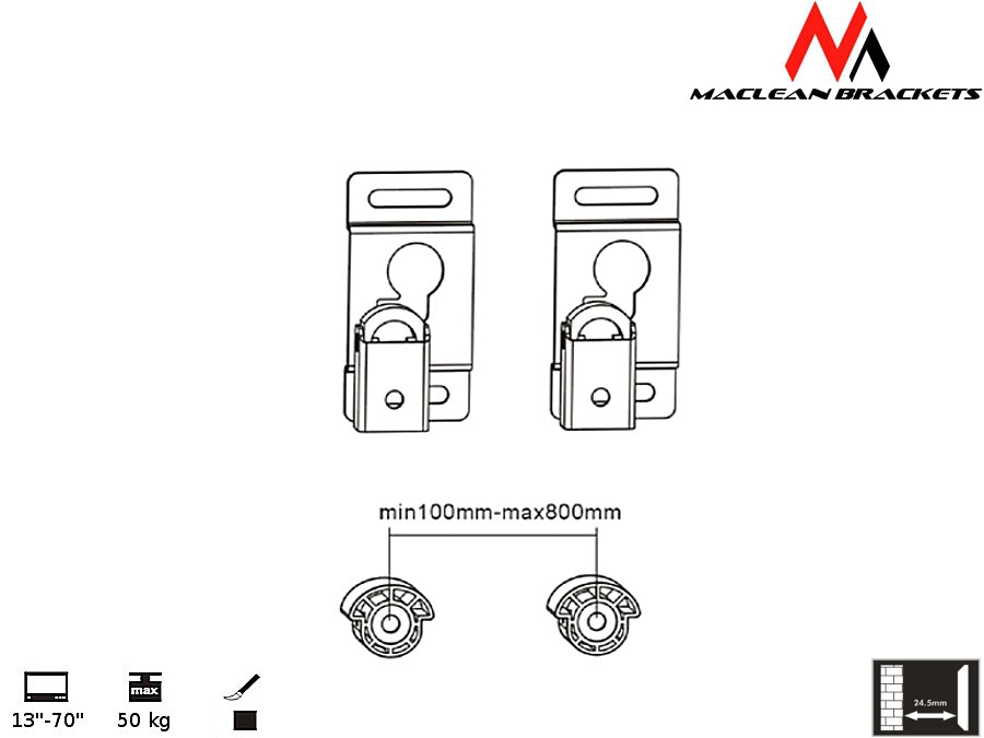 Suport TV montat pe tavan 23-42" 50 - 85 cm 30kg Maclean MC-504A B negru