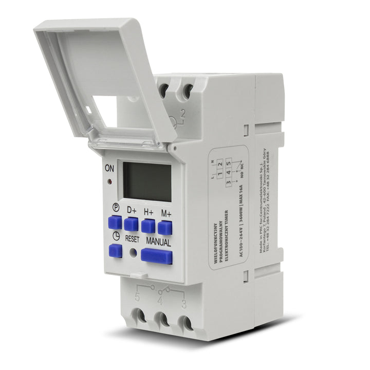 Releu DIN 230V temporizat programabil orar, 16 cicluri ON/OFF